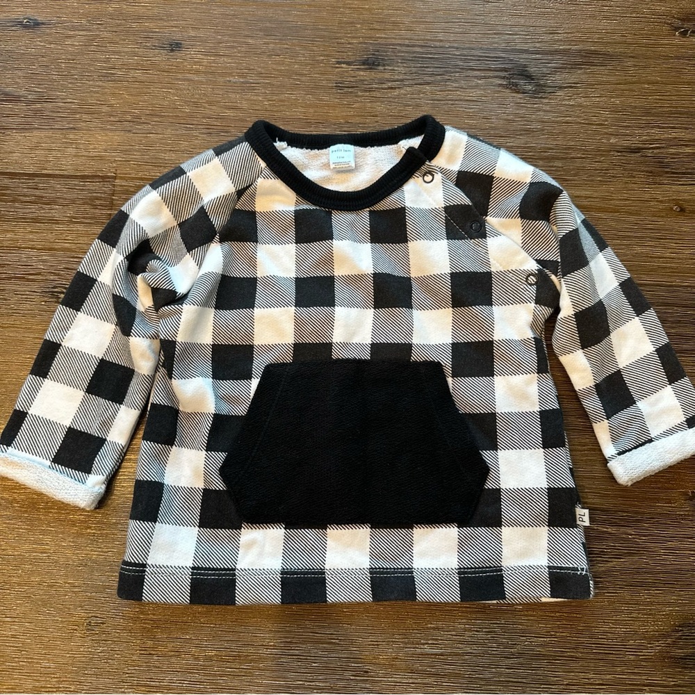 3/20$ Petit Lem Black and White Plaid Baby Sweatshirt size 12 months